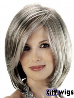 Straight Lace Front 12 inch Stylish Chin Length Grey Wigs