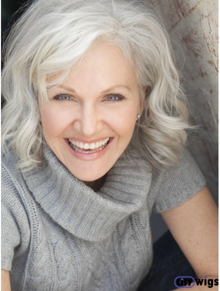 Grey Wigs Chin Length With Remy Capless Wavy Style