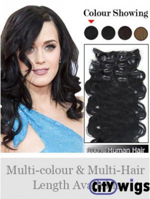 Online Black Wavy Remy Human Hair Clip In Hair Extensions