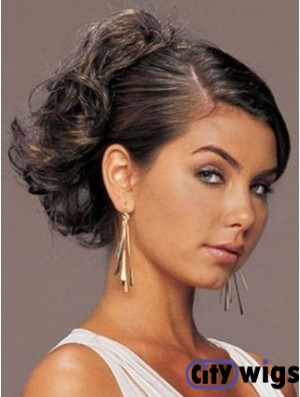 Fashionable Brown Curly Synthetic Clip In Hairpieces
