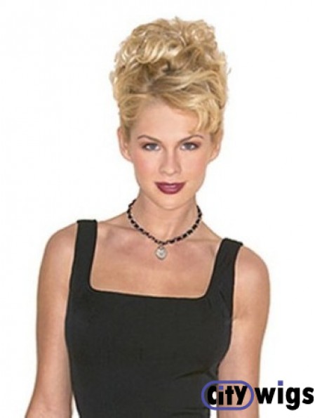 Hairpieces Clip On Blonde Color Short Length Curly Style